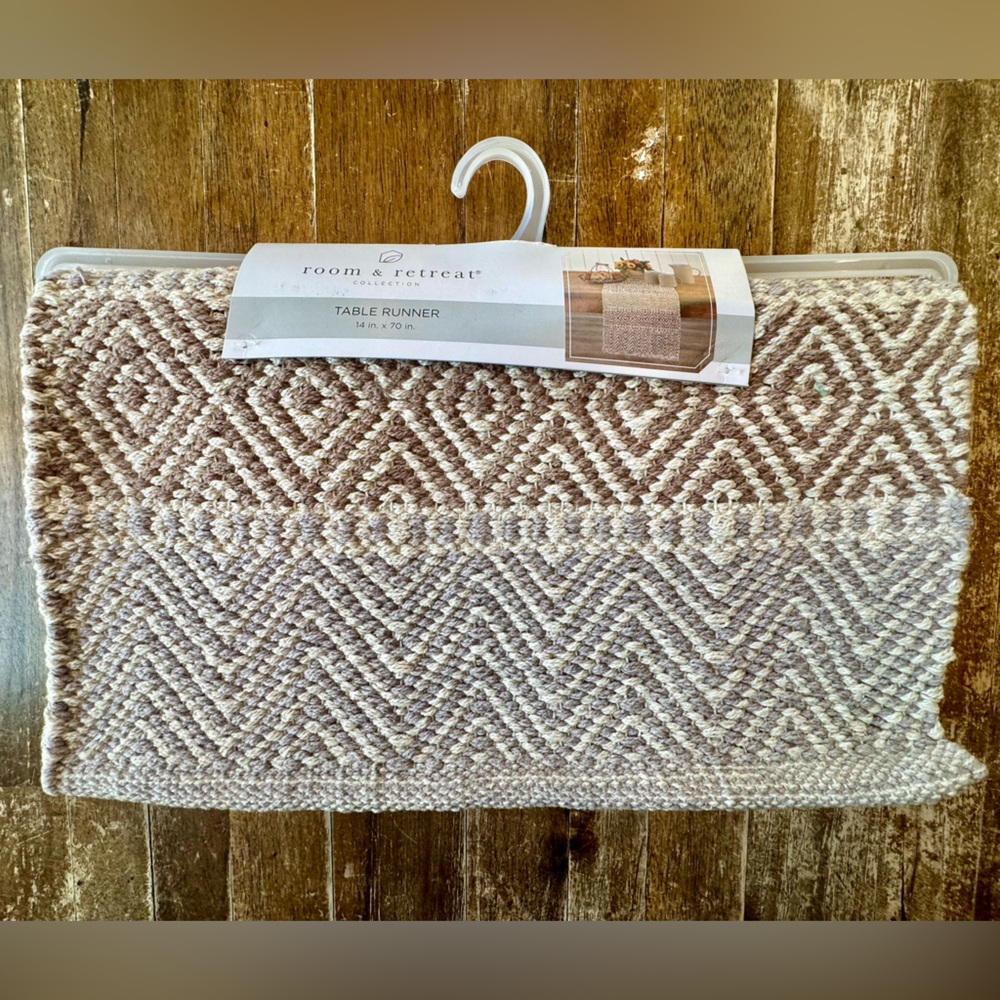 NWT - Woven Tan, Grey, & Brown Striped Table Runner